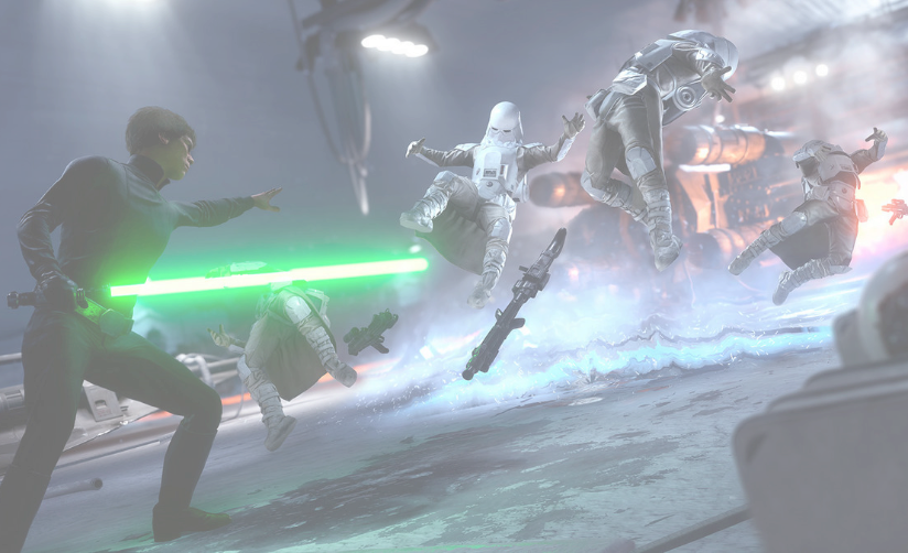 jedi usando a força em varios stormtrooper que estão sendo levantados